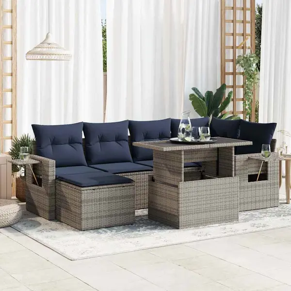 Gossi set canapele gradina cu perne 7 piese gri poliratan/lemn acacia