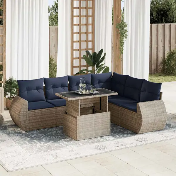 Gossi set canapele gradina cu perne 7 piese gri poliratan/lemn acacia