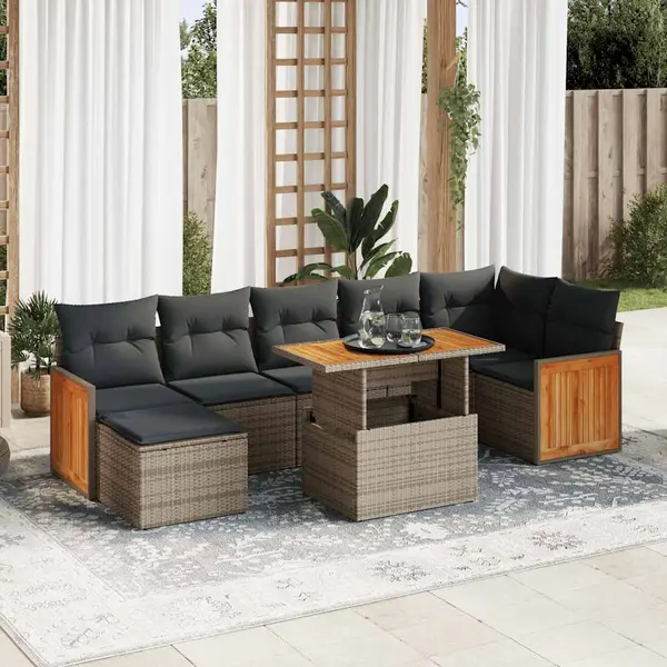 Gossi set canapele gradina cu perne 7 piese gri poliratan/lemn acacia