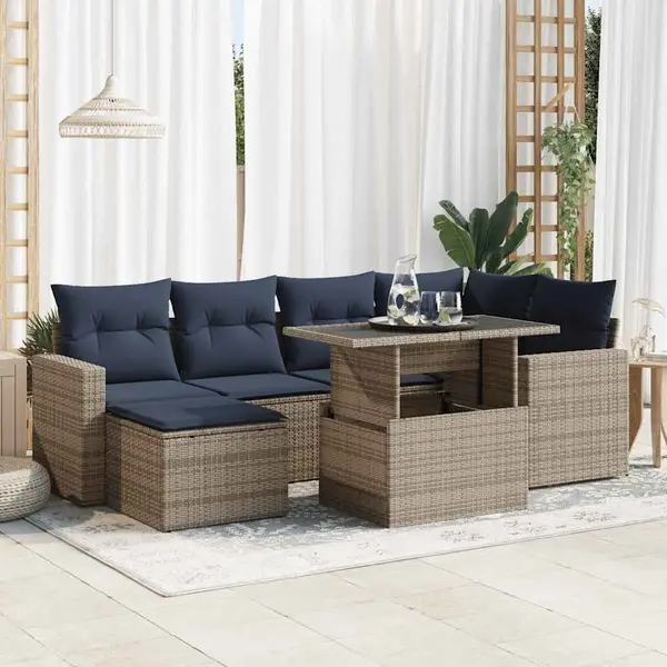 Gossi set canapele gradina cu perne 7 piese gri poliratan/lemn acacia