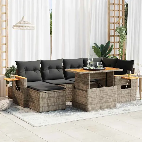 Gossi set canapele gradina cu perne 7 piese gri poliratan/lemn acacia