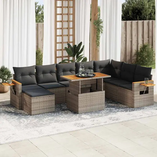 Gossi set canapele gradina cu perne 7 piese gri poliratan/lemn acacia