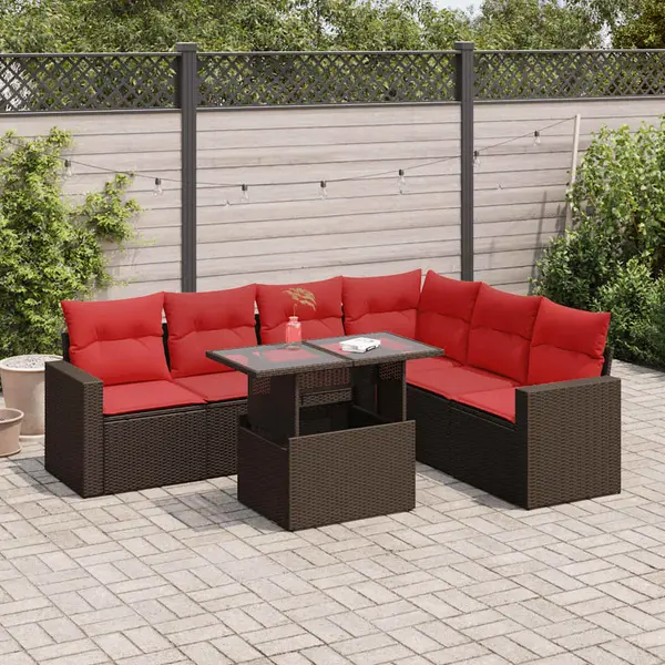 Gossi set canapele gradina cu perne 7 piese gri poliratan/lemn acacia