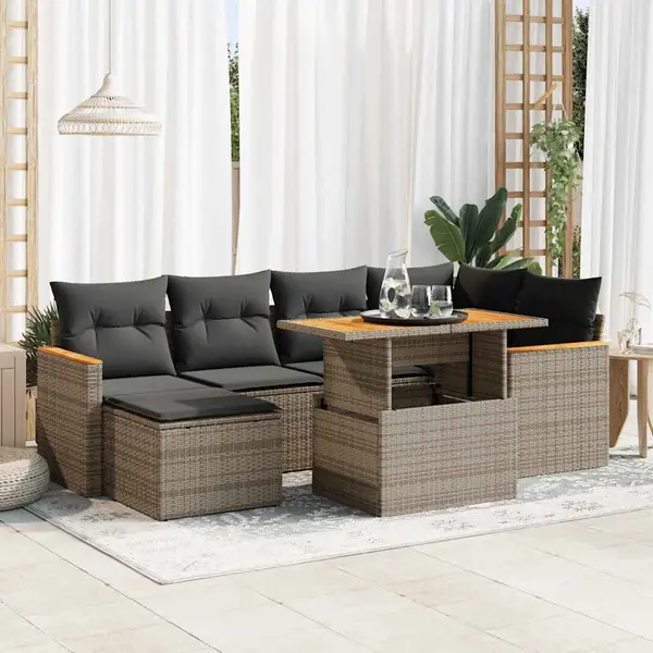 Gossi set canapele gradina cu perne 7 piese gri poliratan/lemn acacia