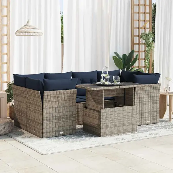 Gossi set canapele gradina cu perne 7 piese gri poliratan/lemn acacia