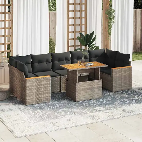 Gossi set canapele gradina cu perne 7 piese gri poliratan/lemn acacia