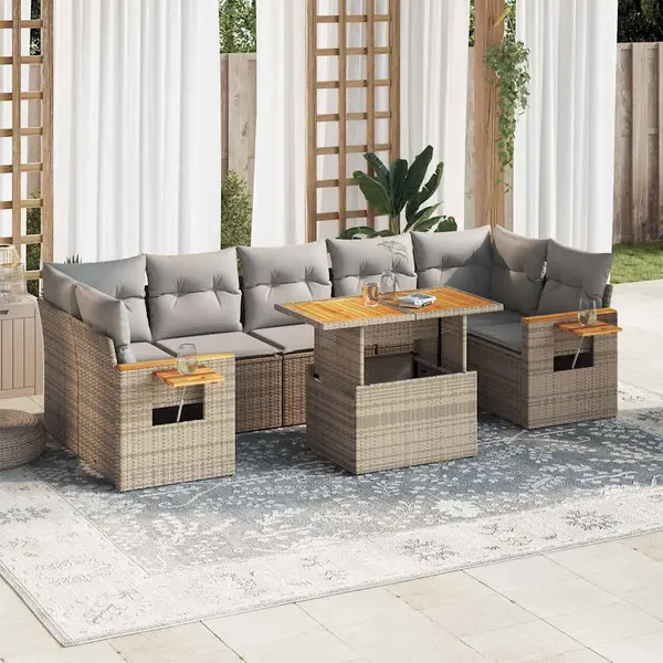 Gossi set canapele gradina cu perne 8 piese bej poliratan/lemn acacia