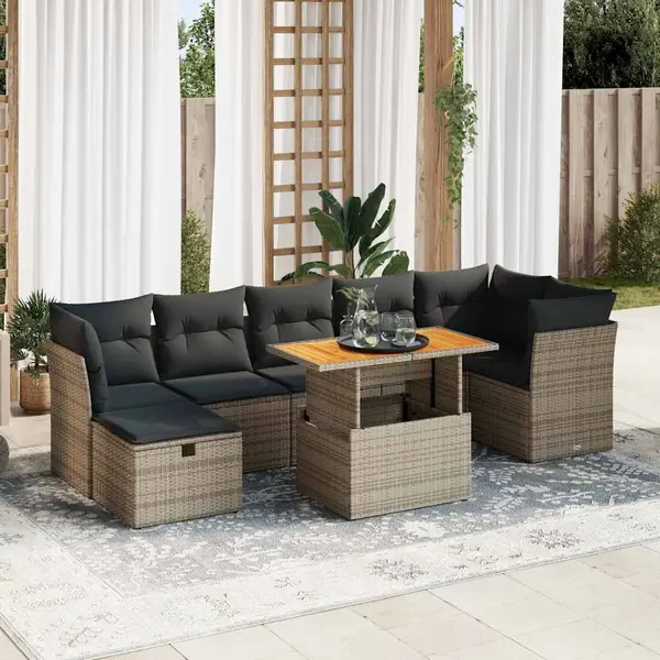 Gossi set canapele gradina cu perne 8 piese gri poliratan/lemn acacia
