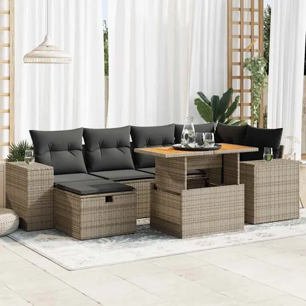 Gossi set canapele gradina cu perne 8 piese gri poliratan/lemn acacia