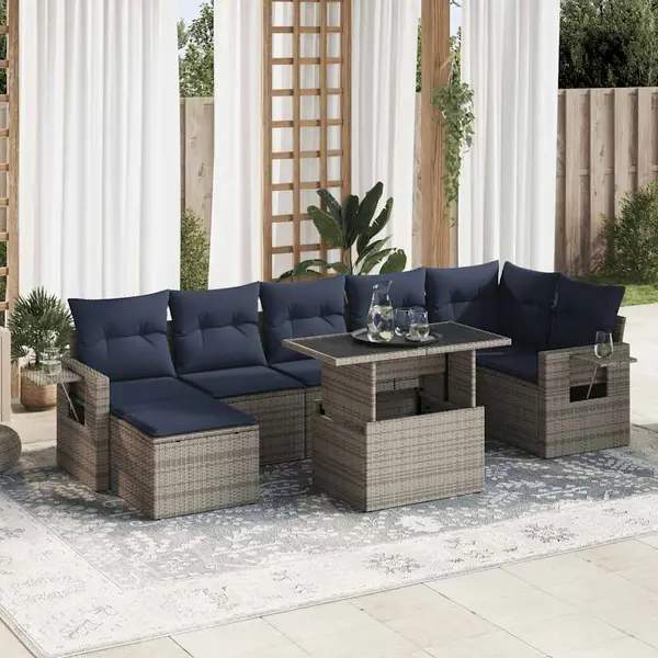 Gossi set canapele gradina cu perne 8 piese gri poliratan/lemn acacia