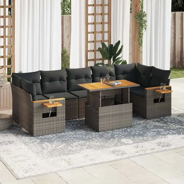 Gossi set canapele gradina cu perne 8 piese gri poliratan/lemn acacia