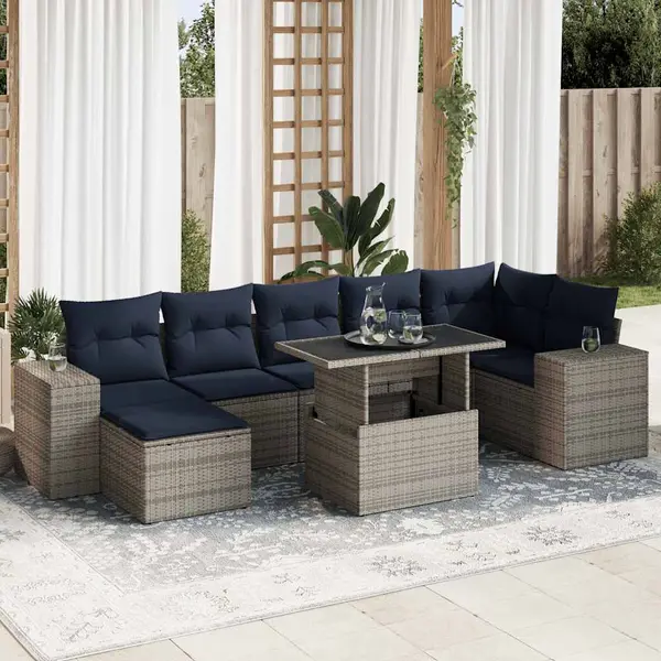 Gossi set canapele gradina cu perne 8 piese gri poliratan/lemn acacia