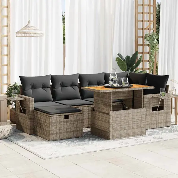 Gossi set canapele gradina cu perne 8 piese gri poliratan/lemn acacia