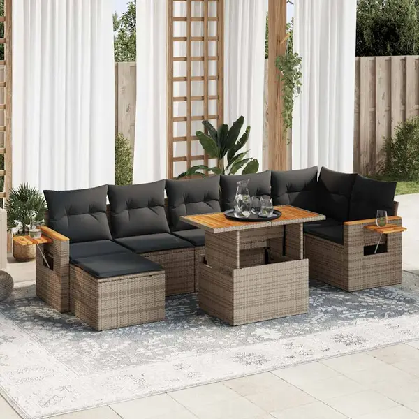 Gossi set canapele gradina cu perne 8 piese gri poliratan/lemn acacia
