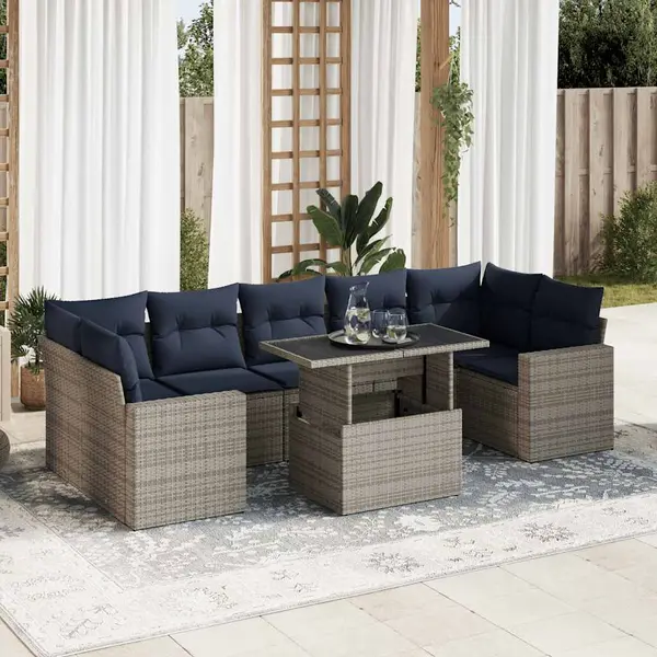 Gossi set canapele gradina cu perne 8 piese gri poliratan/lemn acacia