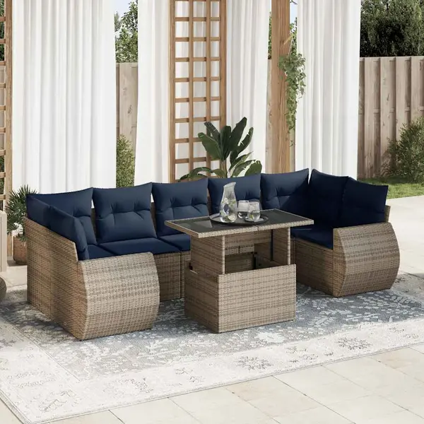 Gossi set canapele gradina cu perne 8 piese gri poliratan/lemn acacia
