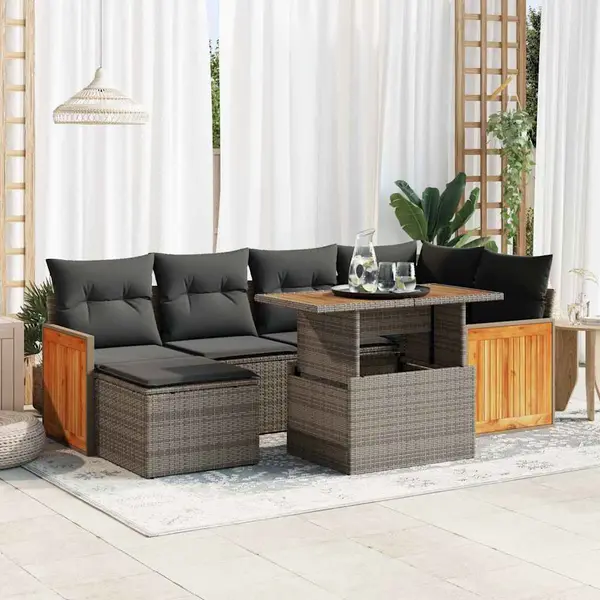 Gossi set canapele gradina cu perne 8 piese gri poliratan/lemn acacia