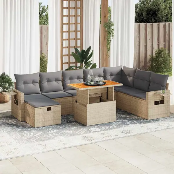 Gossi set canapele gradina cu perne 9 piese bej poliratan/lemn acacia