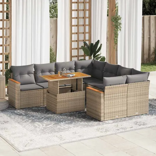 Gossi set canapele gradina cu perne 9 piese bej poliratan/lemn acacia