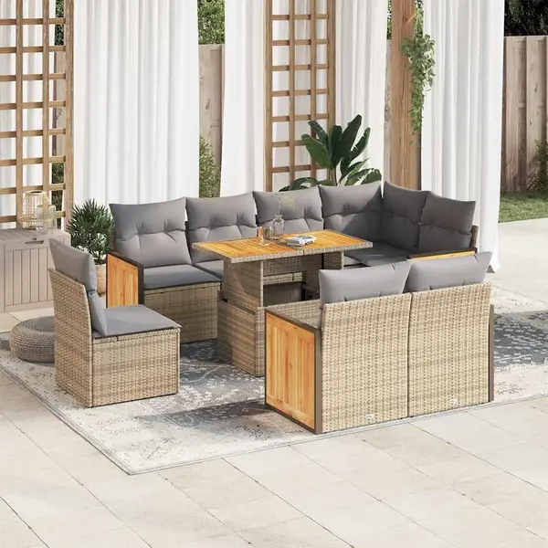 Gossi set canapele gradina cu perne 9 piese bej poliratan/lemn acacia