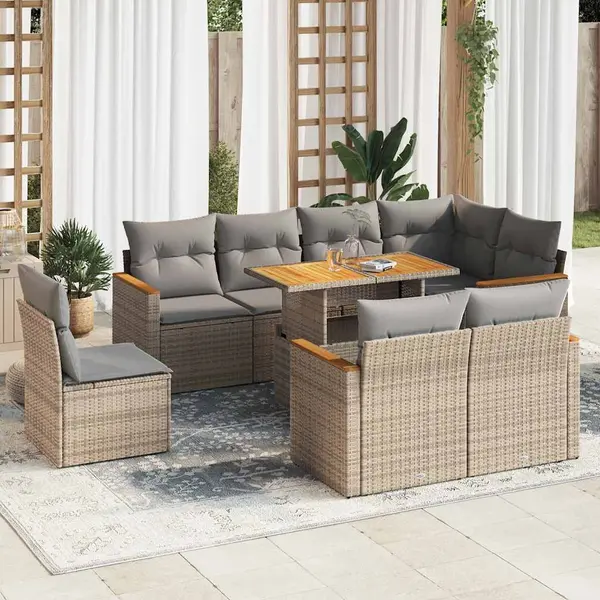 Gossi set canapele gradina cu perne 9 piese bej poliratan/lemn acacia