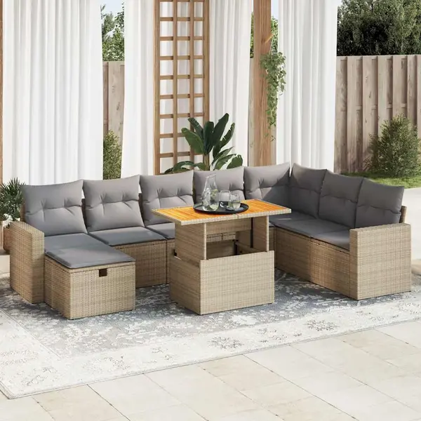 Gossi set canapele gradina cu perne 9 piese bej poliratan/lemn acacia