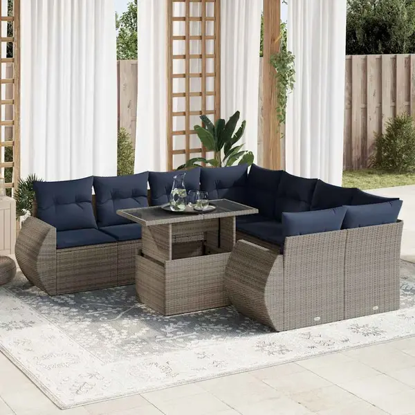 Gossi set canapele gradina cu perne 9 piese gri poliratan/lemn acacia
