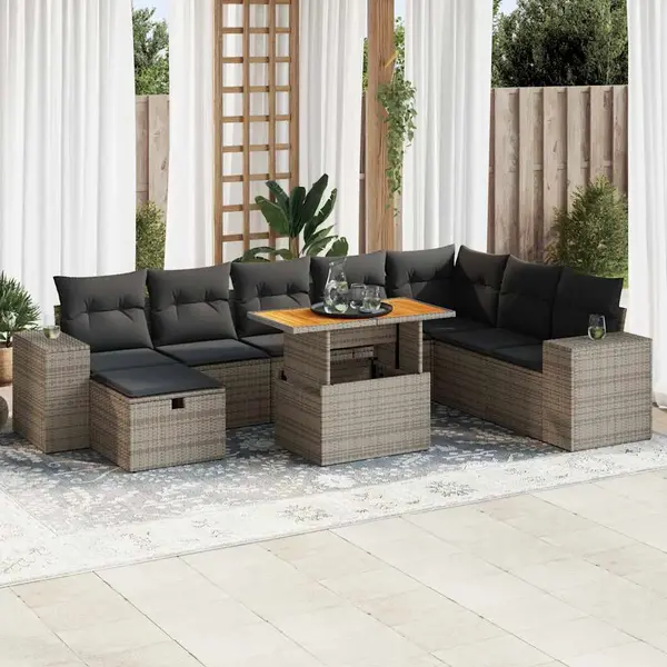 Gossi set canapele gradina cu perne 9 piese gri poliratan/lemn acacia