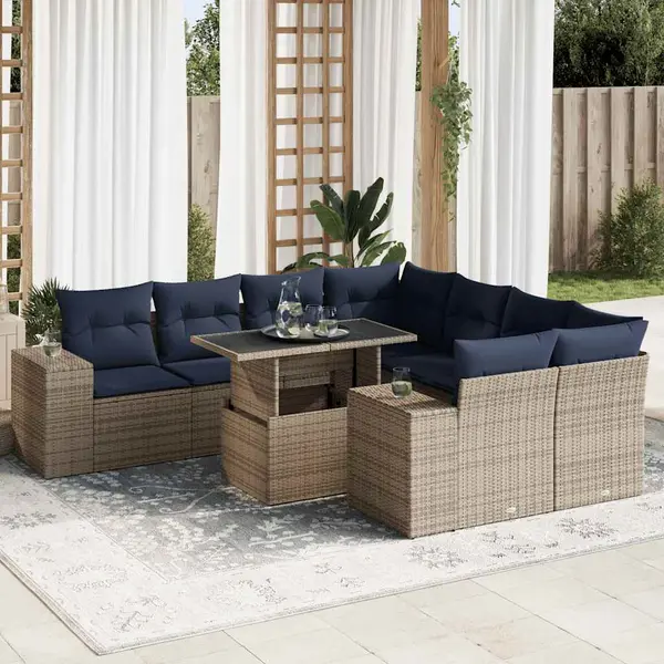 Gossi set canapele gradina cu perne 9 piese gri poliratan/lemn acacia