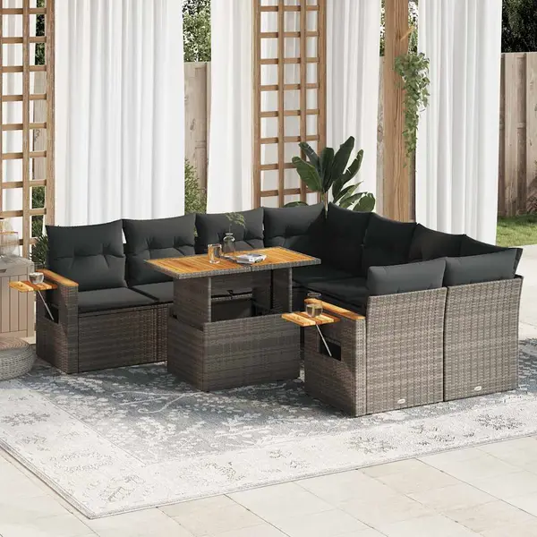 Gossi set canapele gradina cu perne 9 piese gri poliratan/lemn acacia
