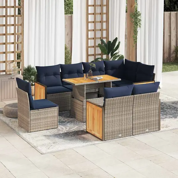 Gossi set canapele gradina cu perne 9 piese gri poliratan/lemn acacia