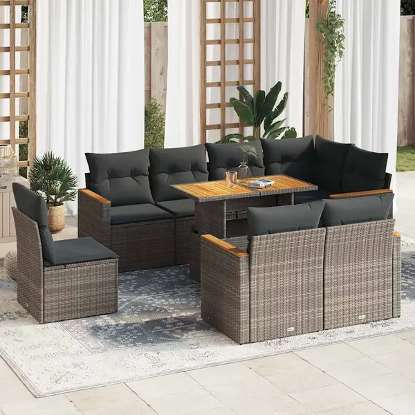 Gossi set canapele gradina cu perne 9 piese gri poliratan/lemn acacia