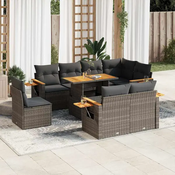 Gossi set canapele gradina cu perne 9 piese gri poliratan/lemn acacia