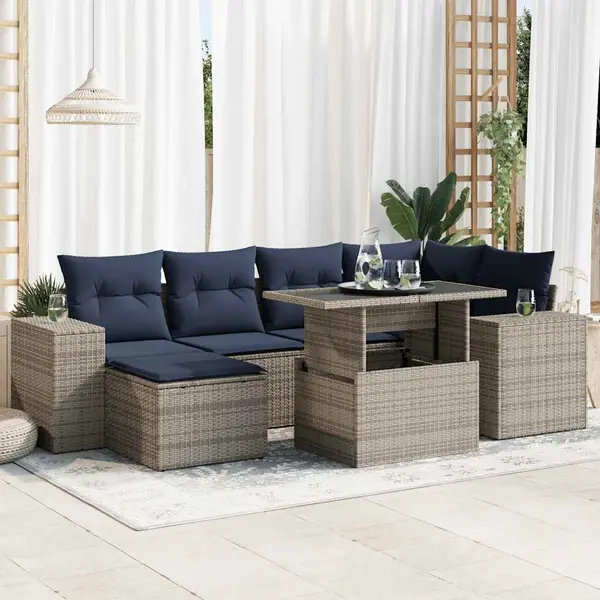 Gossi set canapele gradina cu perne 9 piese gri poliratan/lemn acacia