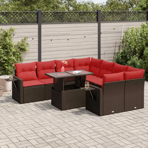 Gossi set canapele gradina cu perne 9 piese gri poliratan/lemn acacia