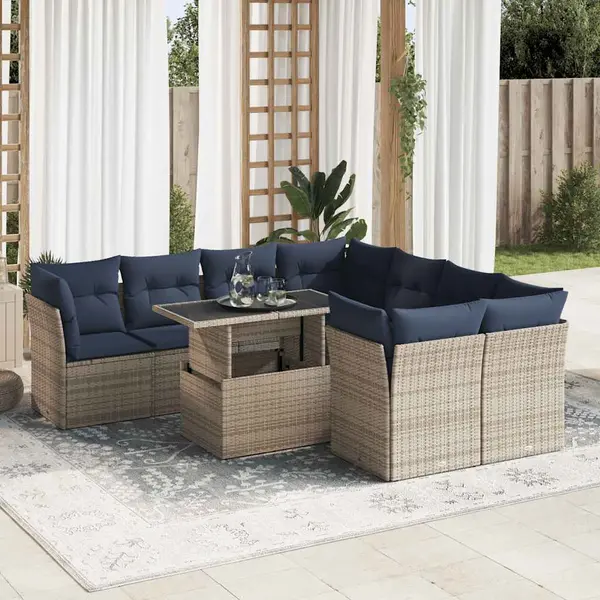 Gossi set canapele gradina cu perne 9 piese gri poliratan/lemn acacia