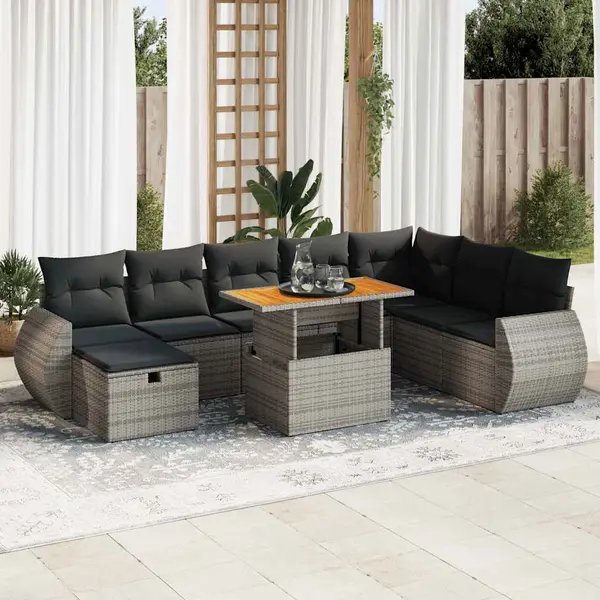 Gossi set canapele gradina cu perne 9 piese gri poliratan/lemn acacia