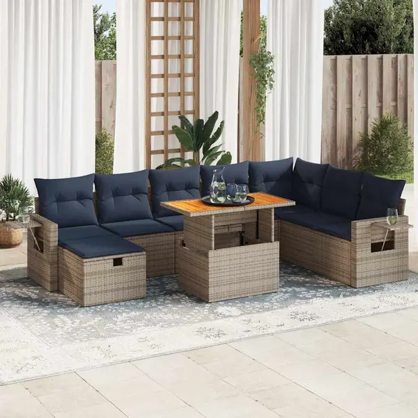 Gossi set canapele gradina cu perne 9 piese gri poliratan/lemn acacia