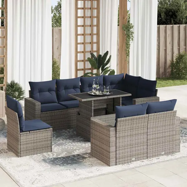 Gossi set canapele gradina cu perne 9 piese gri poliratan/lemn acacia