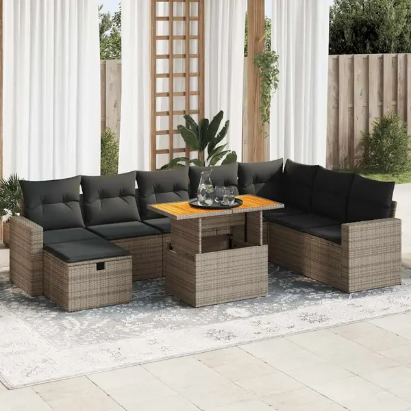 Gossi set canapele gradina cu perne 9 piese gri poliratan/lemn acacia