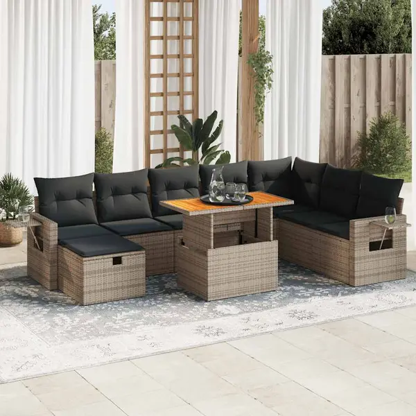 Gossi set canapele gradina cu perne 9 piese gri poliratan/lemn acacia