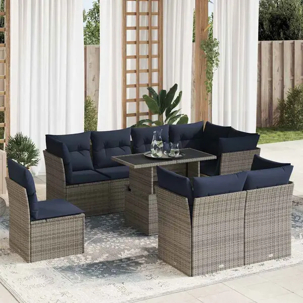 Gossi set canapele gradina cu perne 9 piese gri poliratan/lemn acacia