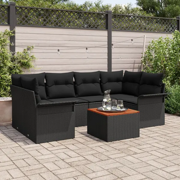 Gossi set canapele gradina cu perne, negru, ratan poli, acacia