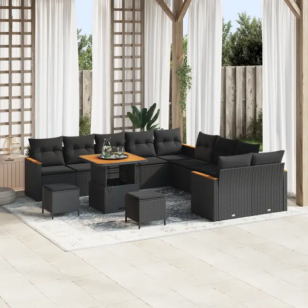 Gossi set canapele gradina cu perne negru ratan poliacacia