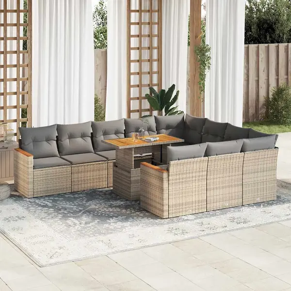 Gossi set canapele gradina perne 11 piese bej, poliratan/lemn acacia