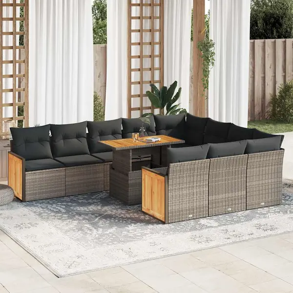 Gossi set canapele gradina perne 11 piese, gri, poliratan/lemn acacia