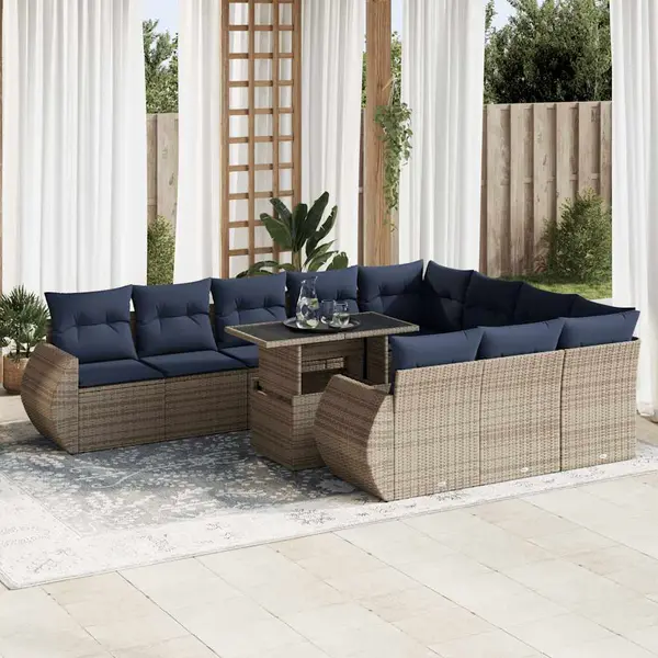 Gossi set canapele gradina perne 11 piese, gri, poliratan/lemn acacia