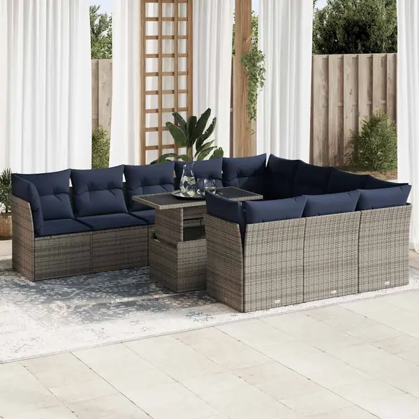 Gossi set canapele gradina perne 11 piese, gri, poliratan/lemn acacia