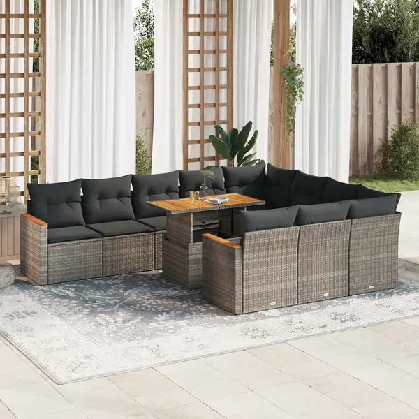 Gossi set canapele gradina perne 11 piese, gri, poliratan/lemn acacia