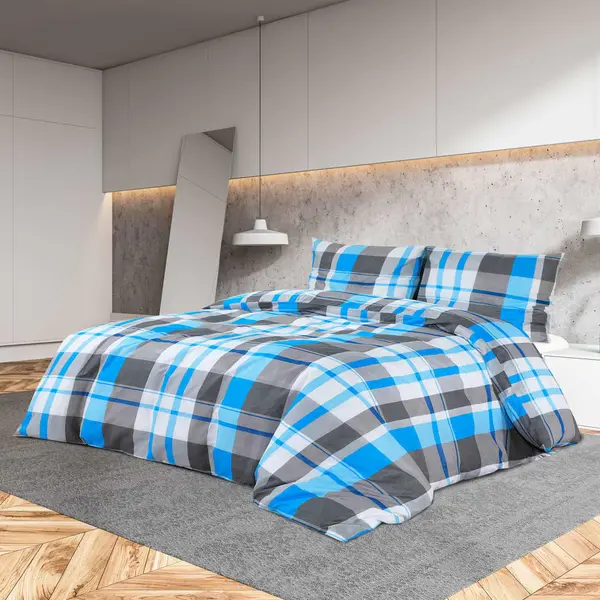 Gossi set cu husa de pilota, albastru si gri, 140x200 cm, bumbac